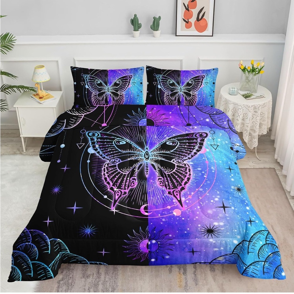 Datura home Sun🌞& Moon🌛Butterfly🦋Hippie Bohemian Bed🛏️ Comforter Full Sz